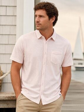 NWT Sperry Men’s Premium Apparel Pink Short Sleeve Button Front Polo Shirt